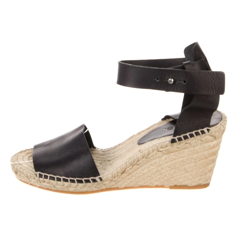 Vince Leather Black Espadrille Wedge Heel Sandal Women's Size 41 / US 10